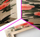 Framed Canvas Print Of Japanese Floral Art With Camellia Blossoms And Detailed Leaves Ready To Hang Traditional Japanese Wall Art Decor