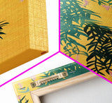 Japanese Skinny Art of Wisteria Hanging Over a Golden Background – Framed Canvas Print