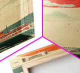 Large Red Sun Over River, Japanese Art Inspired by Ukiyo-e, Framed Canvas Print for Tall Skinny Wall Spaces