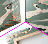 Cranes In Flight Framed Canvas Print, Traditional Japanese Art With Soft Colors And Detailed Wings, Wall Art Ready To Hang
