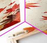 Skinny Art Autumn Leaves In Japanese Style Wood Block Print Warm Red And Orange Tones On Framed Canvas Print, Tall Art Ukiyo-e