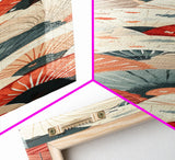Pattern Of Overlapping Japanese Fans On Beige Background Tall Art Skinny Art Framed Canvas Print Japanese Style Art Ukiyo-e Wood Block Print