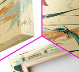Two Dragonflies With Detailed Wings Hovering Near Bamboo, Skinny Art Tall Wall Art Framed Canvas Print Japanese Style Art