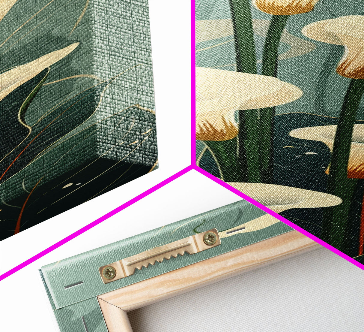 White Calla Lilies on Green Background, Tall Framed Canvas Print in Japanese Ukiyo-e Style Wall Art