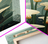 White Calla Lilies on Green Background, Tall Framed Canvas Print in Japanese Ukiyo-e Style Wall Art