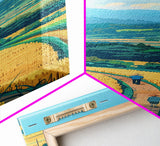 Scenic Countryside Pathway with Fields and Mountains, Skinny Framed Canvas Print for Wall Decor