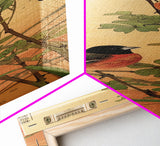 Tall Art, Skinny Art, Japanese Style Art, Birds On Branches Wood Block Print Framed Canvas Print Ukiyo-e Art