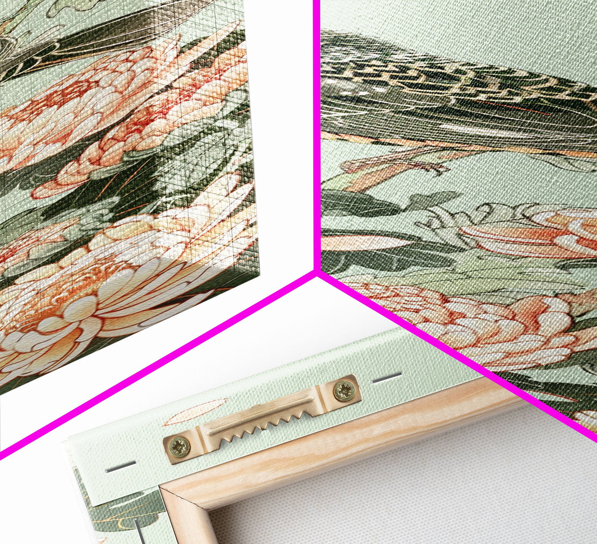 Japanese Style Art, Skinny Art, Tall Art, Birds And Chrysanthemums Wood Block Print Framed Canvas Print Ukiyo-e Art