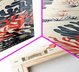 Skinny Art, Tall Art, Japanese Style Art, Coral Reef Wood Block Print Framed Canvas Print Ukiyo-e Art