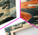 Japanese Style Art Depicting A Fox In Motion Against A Backdrop Of Foamy Waves, Skinny Art, Tall Art, Ukiyo-e Art, Framed Canvas Print, Wood Block Print