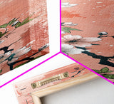 Skinny Art Tall Art Cherry Blossoms Wood Block Print Japanese Style Art With Delicate Branches On Soft Pink Background Framed Canvas Print