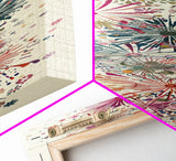 Skinny Art Tall Art Floral Burst Wood Block Print Japanese Style Art Vivid Explosions Of Colors Framed Canvas Print