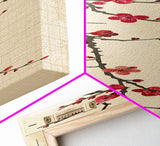 Minimalist Branch Of Red Cherry Blossoms Against Beige Background For Asian-Inspired Wall Art Decor Framed Canvas Print