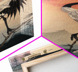 Japanese Crane With Moon And Wisteria - Skinny Art Tall Art Framed Canvas Print Japanese Style Art Ukiyo-e Art