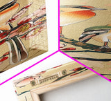 Tall Skinny Art Japanese Style Wood Block Print Vibrant Birds On Flowering Branches In Ukiyo-e Style For Framed Canvas Print