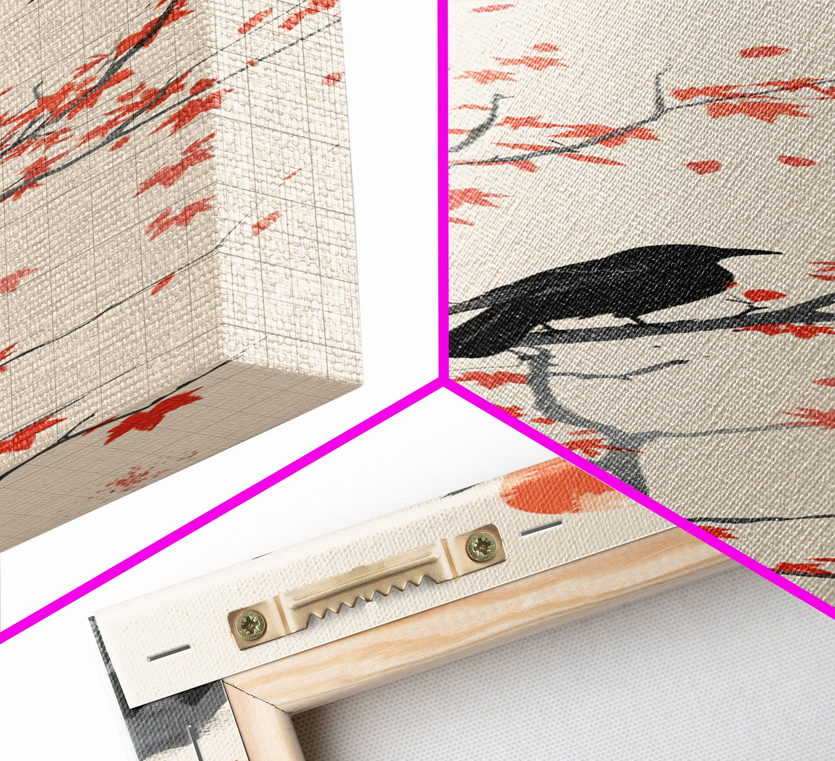 Crows On Bare Tree Branches Against Red Sun Skinny Art Wood Block Print Japanese Style Art Framed Canvas Print Tall Art Ukiyo-e Art