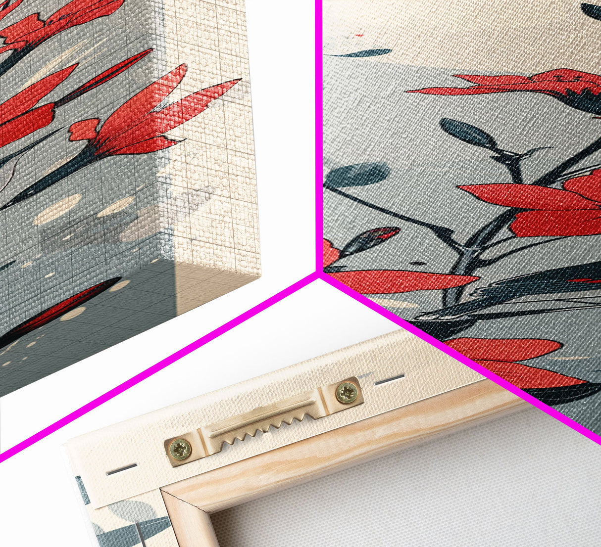 Hummingbird and Red Flowers Skinny Art Tall Art Japanese Ukiyo-e Inspired Nature Framed Canvas Print for Vibrant Interiors