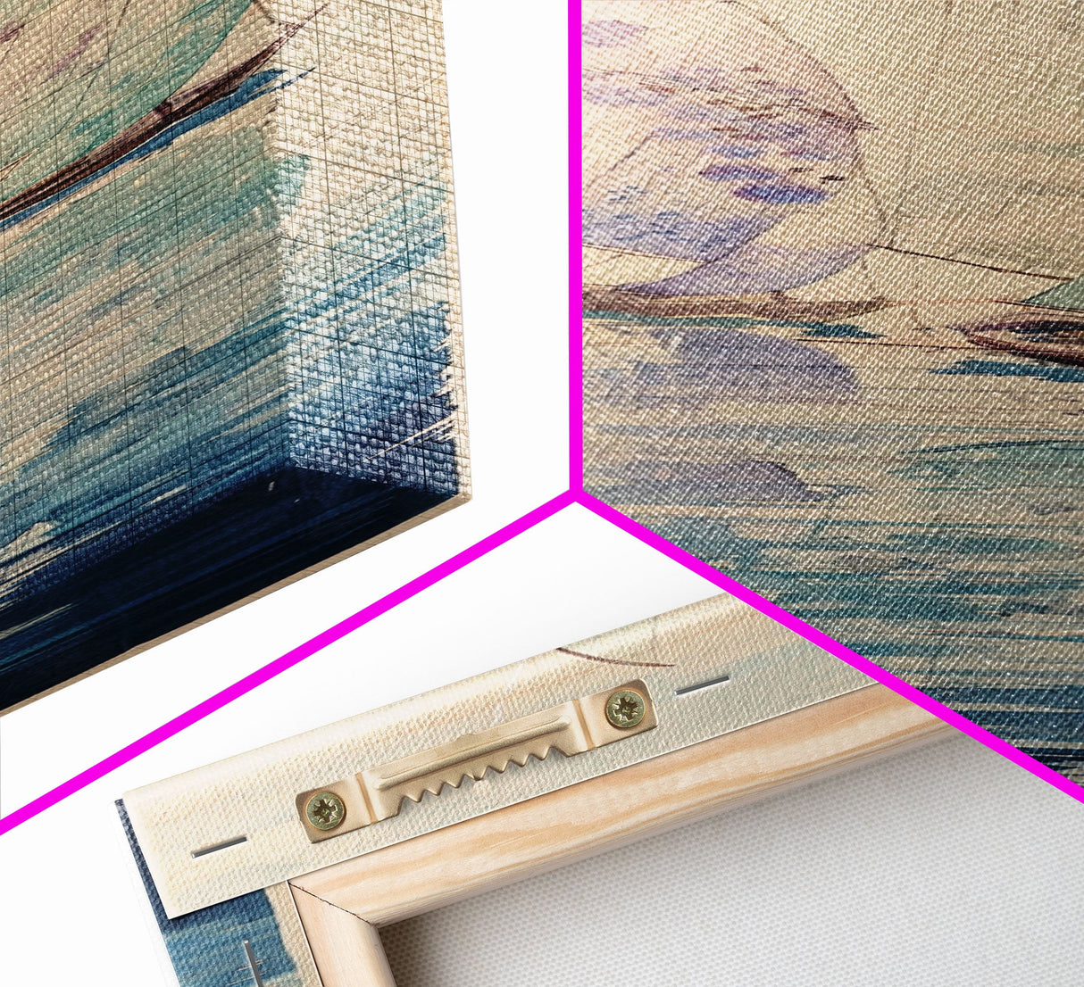 Sailboats On Calm Sea Canvas In Japanese Ukiyo-e Style, Traditional Woodblock Print, Framed Canvas Print, Tall Skinny Japanese Wall Art, Ready To Hang
