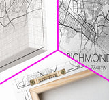Richmond City Map, Virginia Art, Map Print, Minimalist Wall Art, Wall Art, Canvas Art, Best Gifts For Him, Wall Décor Prints, Horizontal Art