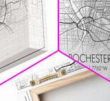 Rochester City Map, New York Art, Map Print, Minimalist Wall Art, Wall Art, Canvas Art, Rustic Wall Art, Wall Deco, Housewarming Gift