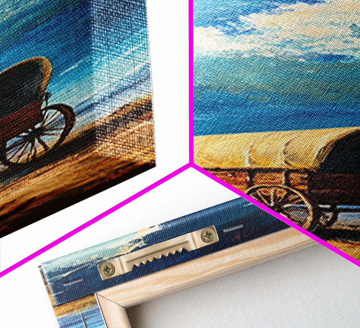Vintage Covered Wagon Painting Framed Canvas Print, Rustic Wall Art, Farmhouse Art, Moody Art, Landscape Painting, Southwest Wall Art