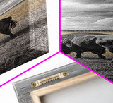 Lone Bison in Field Framed Canvas Print | Rustic Wall Art | Moody Art | Wildlife Painting | Farmhouse Decor | Southwest Wall Art | Gift Idea