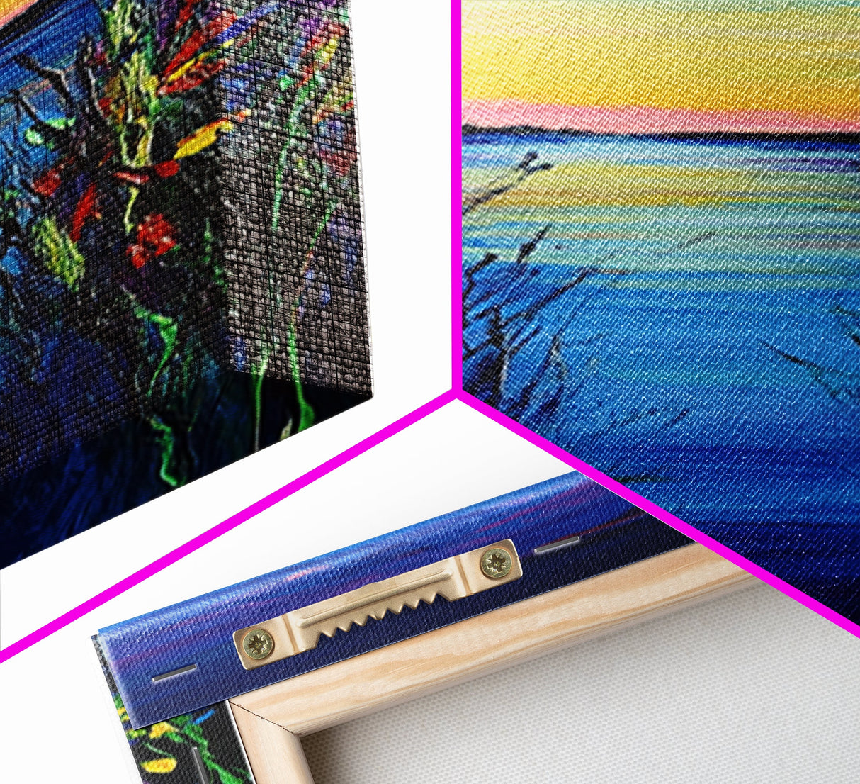 Vibrant Lake Reflection Framed Canvas Print lake Tahoe art landscape painting sunset over water coastal decor extra wide wall art