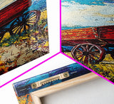 Impressionist Wagon on Blue Canvas Print rustic wall art, farmhouse art, barn landscape oil painting, vintage art, moody art, gift idea him