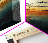 Barbed Wire watercolor, Canvas Print, rustic décor, landscape painting, moody art, southwest wall art, coastal landscape art, farmhouse art
