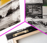 Wooden Cabin, rustic wall art, farmhouse art, barn landscape oil painting, moody art, dark romance painting, Framed Canvas Print, western decor