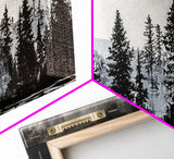 Pine Tree Forest, Moody Landscape Painting, Black and White Wall Art, Nature Wall Art, Extra Wide Art, Framed Canvas Print, Rustic Decor