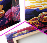 Rattlesnake Sunset, wildlife painting, southwest wall art, mountain painting, rustic decor, panoramic art, Framed Canvas Print, farmhouse art