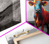 Psychedelic Longhorn Art Framed Canvas Print Vibrant Whimsical Art Southwest Wall Art Gift Idea Above Bed Art Rustic Decor