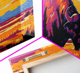 Bison Prairie, rustic art, southwest wall art, landscape painting, extra wide art, panoramic painting, farmhouse art, Framed Canvas Print