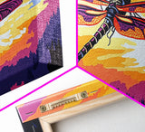 Dragonfly Glow, whimsical art, nature painting, wildflower painting, botanical prints, pink orange wall art, framed canvas print