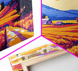 Mountain Landscape Art, pink orange wall art, sunset painting, extra wide art, panoramic art, landscape painting, canvas print