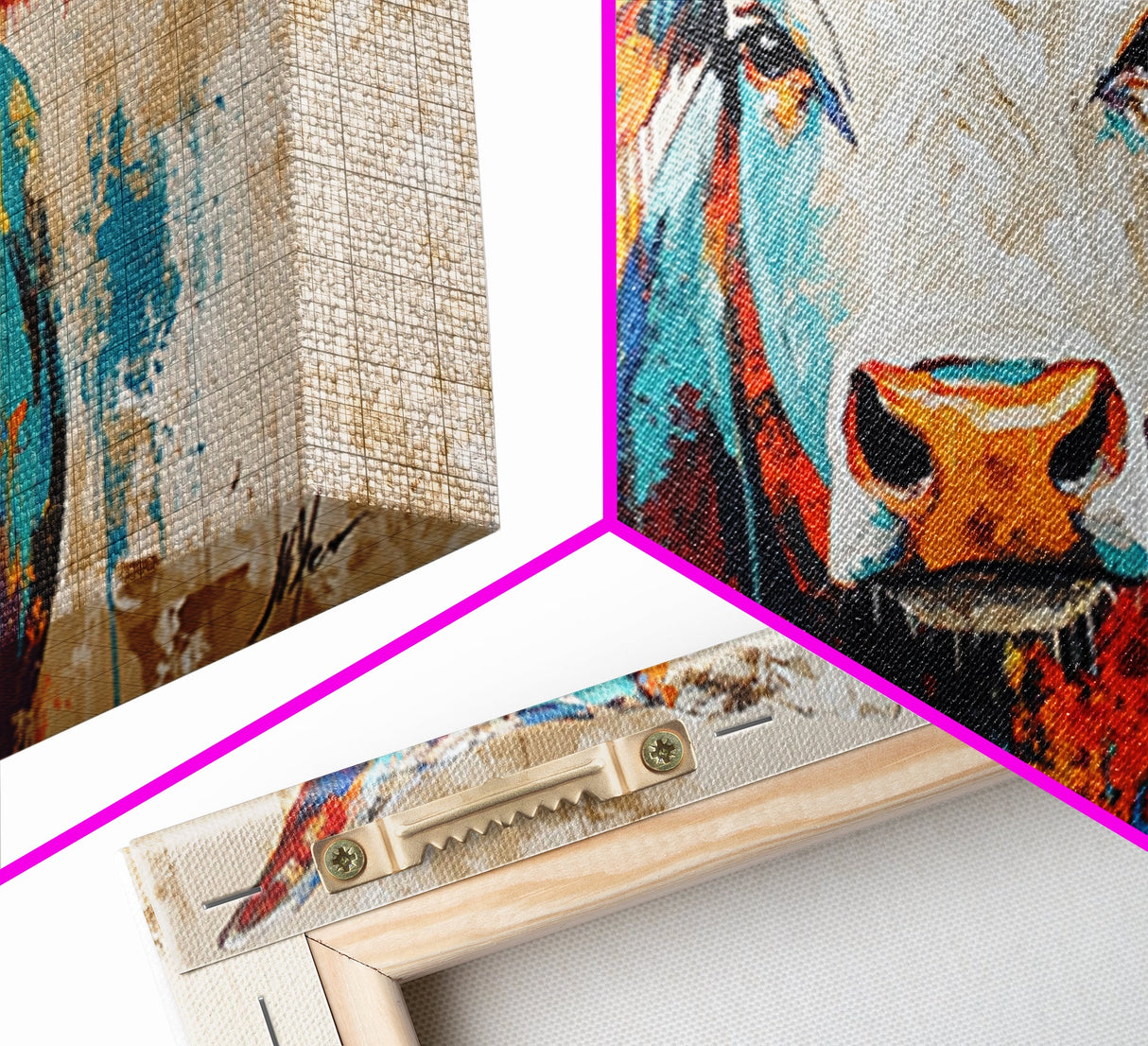 Vibrant Bull Art, rustic decor, extra wide art, farmhouse art, bold color wall art, southwestern painting, framed canvas print, modern rustic art