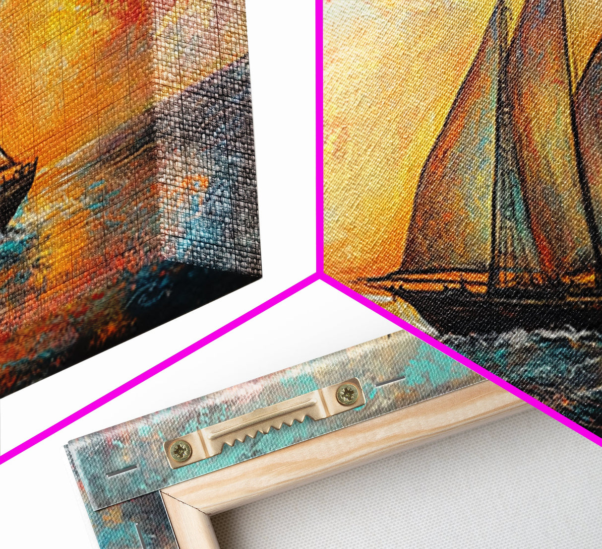 Sailboat at Sunset, nautical painting, coastal decor, seascape painting, beach house art, extra wide art, oil painting, canvas print