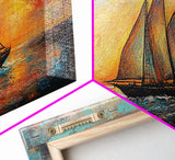 Sailboat at Sunset, nautical painting, coastal decor, seascape painting, beach house art, extra wide art, oil painting, canvas print