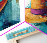 Western Hat, Boho Art, Rustic Wall Art, Southwest Art, Moody Painting, Extra Wide Art, Minimalist Art, Framed Canvas Print