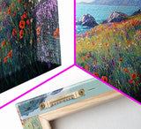 Coastal Wildflower Art, Framed Canvas Print, Poppy Wall Art, Coastal Landscape Art, Seascape Painting, Extra Wide Art, Above Couch Art
