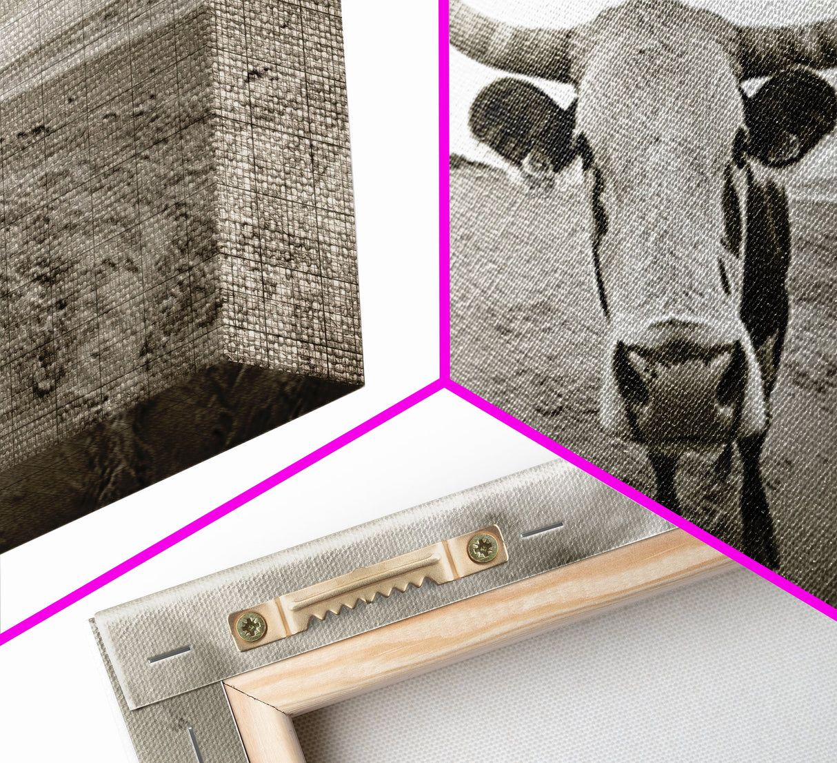 Longhorn, beach, western decor, rustic art, farmhouse art, extra wide art, above sofa art, panoramic painting, framed canvas print