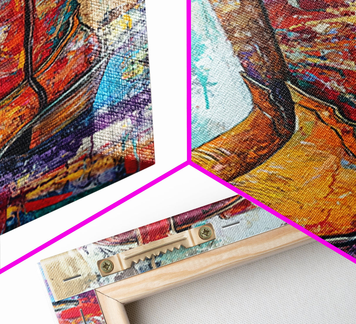 Western Boots, rustic wall art, abstract art, cowboy painting, farmhouse art, bold textured art, framed canvas print, vintage gift idea