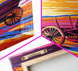 Sunset Wagon Art, pink orange wall art, Joshua tree art, rustic wall art, warm tones painting, framed canvas print, gift idea, extra wide art