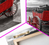 Western Wagon, Rustic Art, Vintage Horse Art, Farmhouse Art, Old West Scene, Panoramic Painting, Canvas Print, Above Couch Art