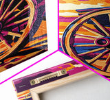 Vibrant Wagon Wheel, Pink Orange Wall Art, Boho Art, Framed Canvas Print, Southwest Aesthetic, Above Sofa Art, Rustic Decor, Gift Idea