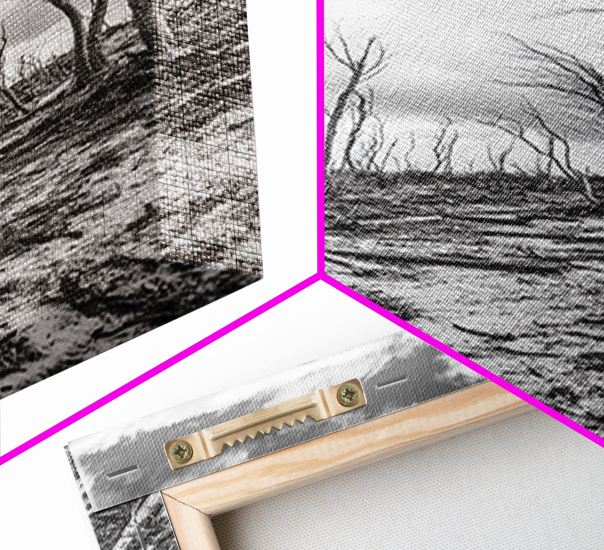 Windblown Trees, stormy sky, moody landscape, wabi sabi art, black and white, framed canvas print, rustic decor, nature photography