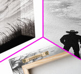 Lone Cowboy, coastal cowgirl wall art, moody art, western art, rustic decor, wabi sabi art, framed canvas print, extra wide art