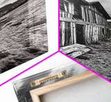 Rustic barn, farmhouse art, abandoned building, vintage Christmas, moody art, black and white wall art, wabi sabi wall art, framed canvas print