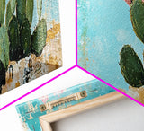 Blooming Cactus, agave painting, botanical prints, desert landscape art, teal wall art, wabi sabi art, rustic decor, Framed Canvas Print